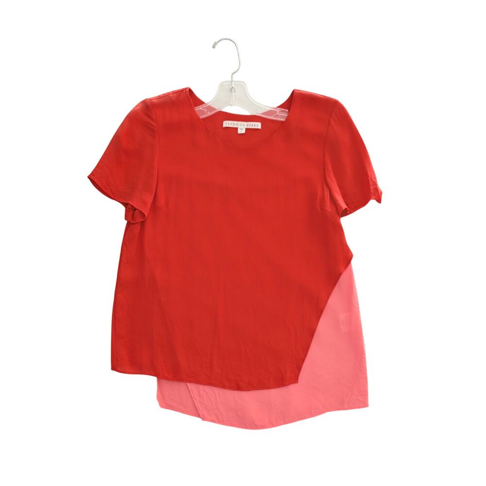 Veronica Beard Silk Blouse Coral Colorblock Short Sleeve 4 - READ